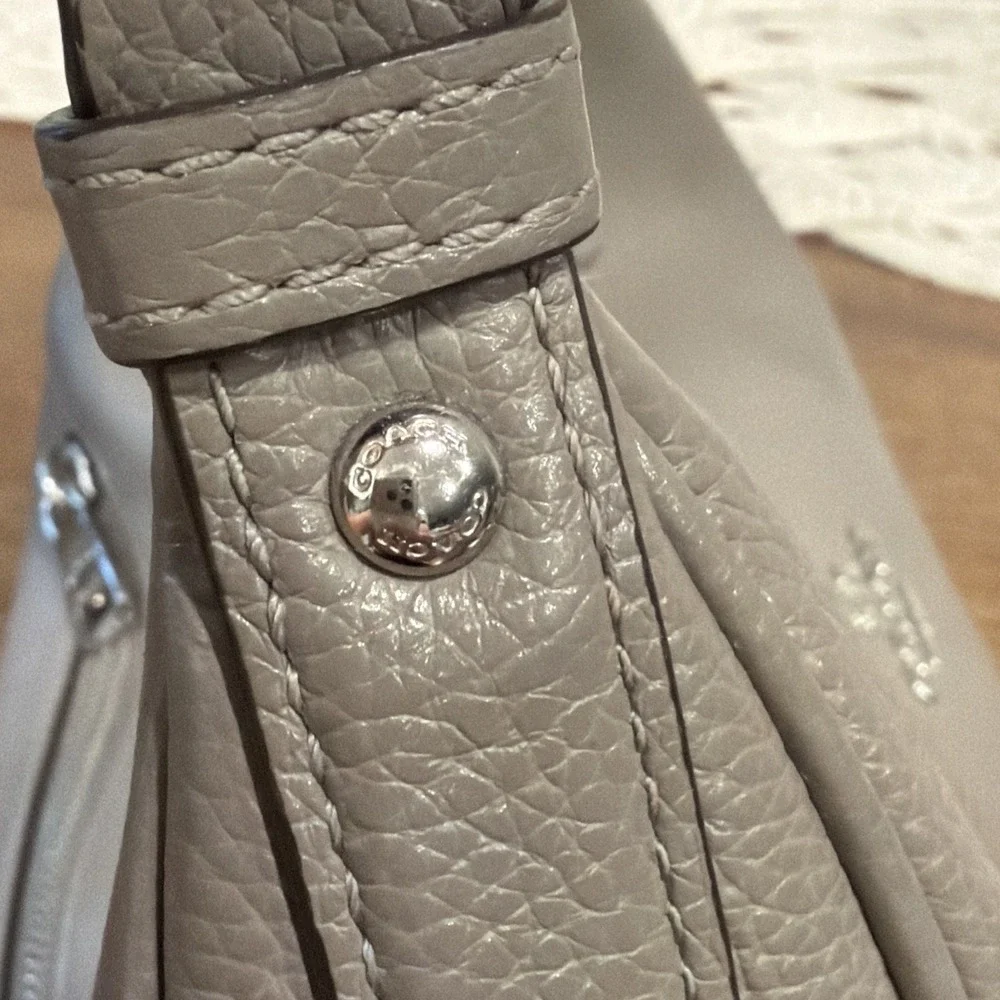 Coach Harley East West Pebbled Leather Hobo Shoulder Bag Gray Grey Chic